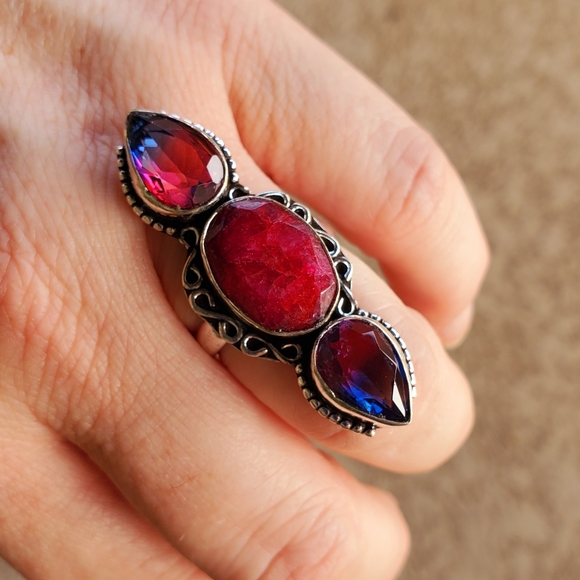 New Ruby and Bi-Color Tourmaline 925 Silver Ring. - Picture 2 of 14